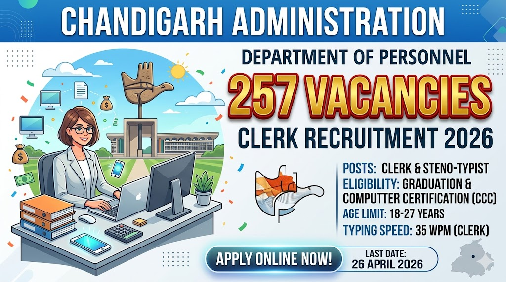 Chandigarh Administration Recruitment 2026: Apply Online for 257 Clerk & Steno Posts | Mvisualist Exam Updates image