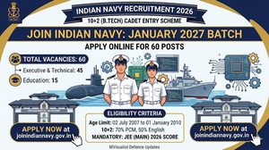 join indian navy 10+2 b.tech entry january 2027 batch apply online for 60 posts