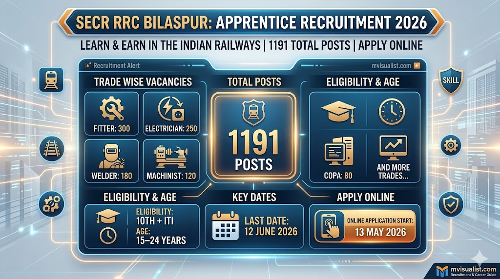 SECR RRC Bilaspur Various Trade Apprentices 2026: Apply Online for 1191 Posts image