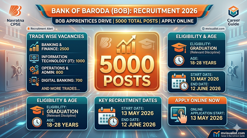 Bank of Baroda (BOB) Apprentice Recruitment 2026: Apply Online for 5000 Posts Bank of Baroda (BOB) Apprentice Recruitment 2026: Apply Online for 5000 Posts