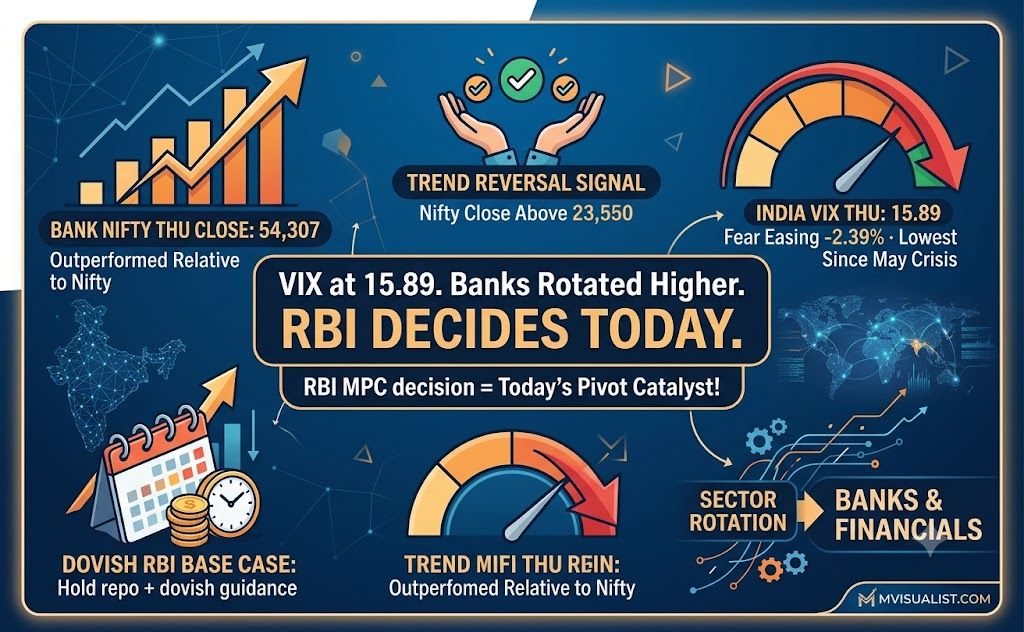 VIX at 15.89, Banks Rotated Higher, RBI Decides Today.