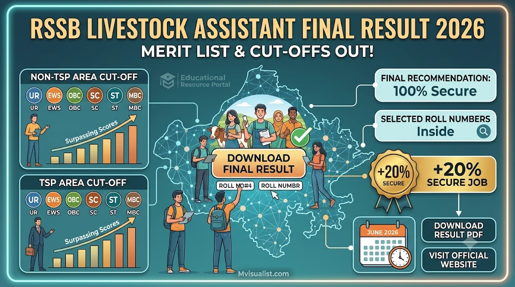 RSSB Livestock Assistant Final Result 2026: Merit List & Cut-Off OutThe Rajasthan Staff Selection Board (RSSB), Jaipur, has officially released the Final Result and Category-wise Cut-Off Marks for the Livestock Assistant (Pashudhan Sahayak) Recruitment 2026. Candidates who appeared for the document verification stage can now check their final selection status.