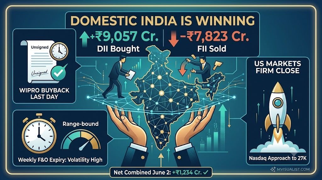 DII Bought ₹9,057 Cr.FII Sold ₹7,823 Cr. Domestic India Is Winning