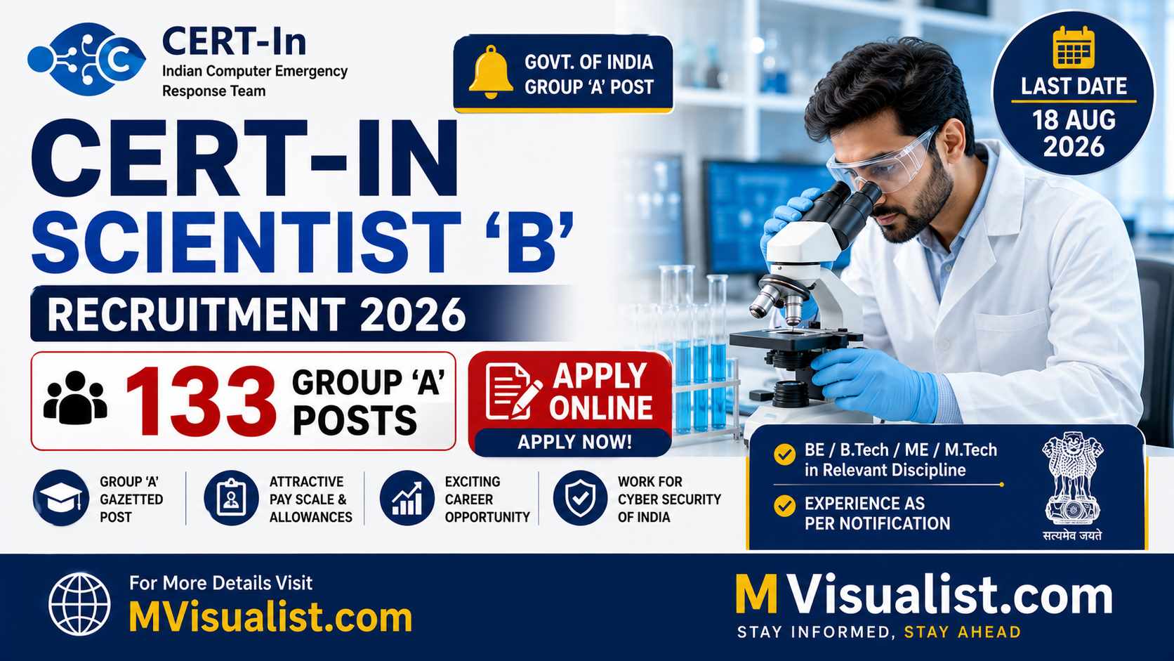 CERT-In Scientist ‘B’ Recruitment 2026: Apply Online for 133 Group ‘A’ Posts
