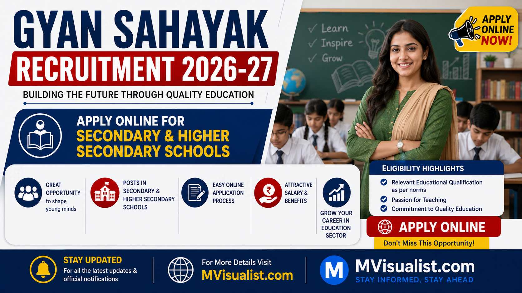 Gyan Sahayak Recruitment 2026-27: Apply online for secondary and higher secondary schools.