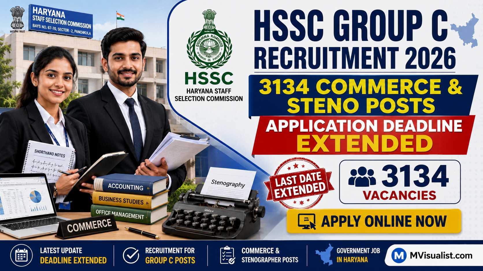 HSSC Group C Application Deadline Extended: Apply for 3,134 Commerce & Steno Posts